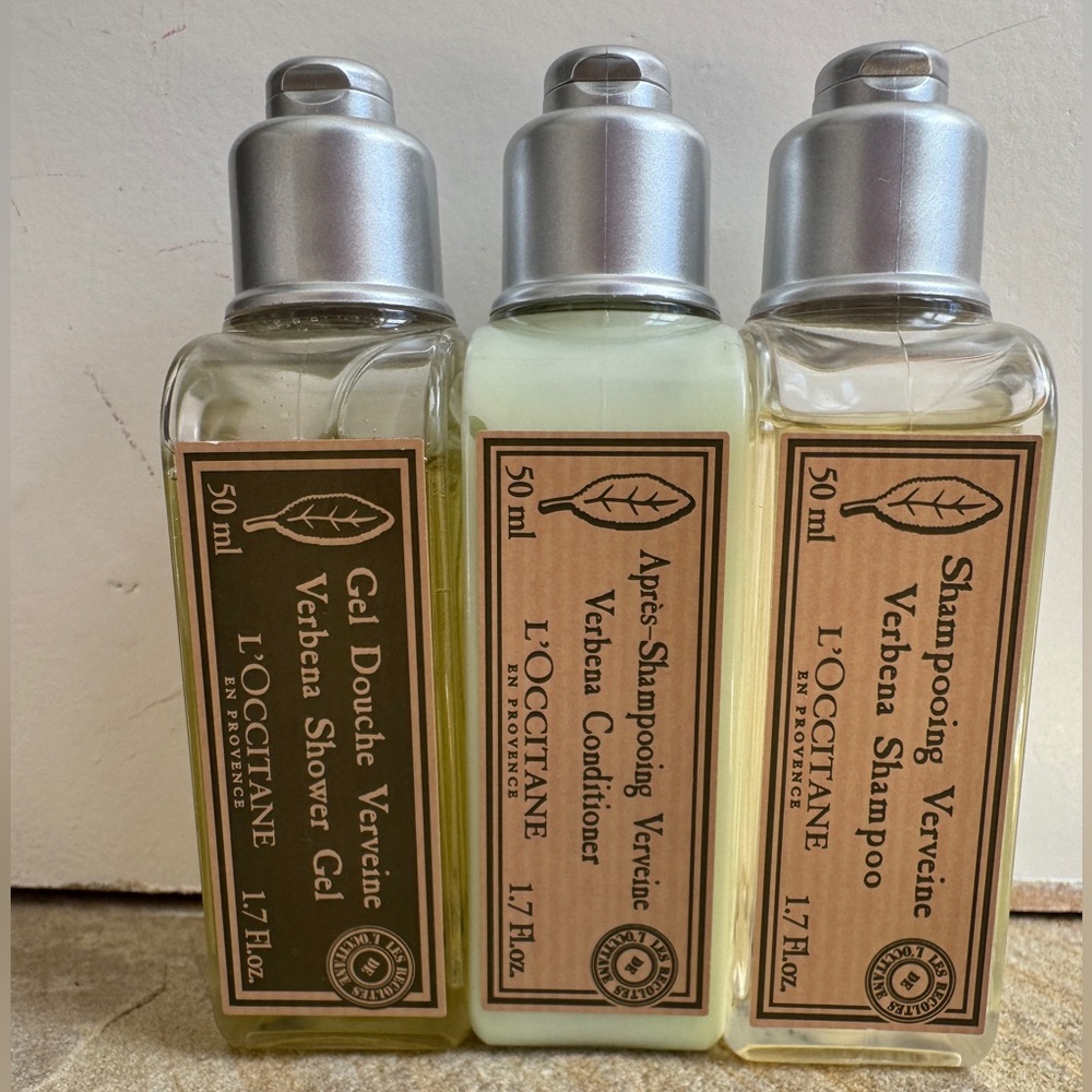 L'Occitane Verbena Shampoo Conditioner Shower Gel, 1.7oz Travel Set